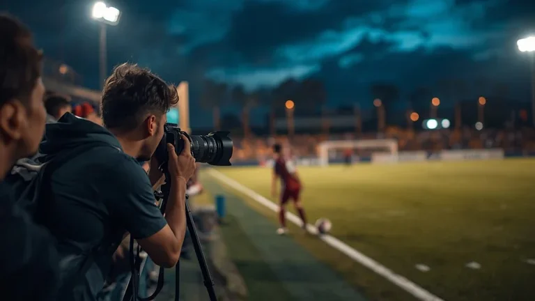 Jasa fotografer olahraga sepakbola Tangerang merekam aksi pemain dari sideline